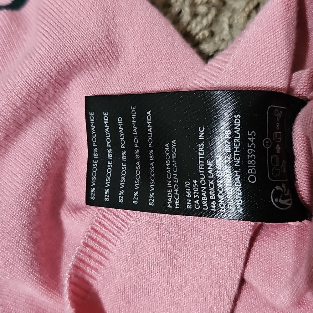 Urban Outfitters Angelo Mock Neck Sweater Pink Green Medium Stripe Knit Top - Picture 6 of 7